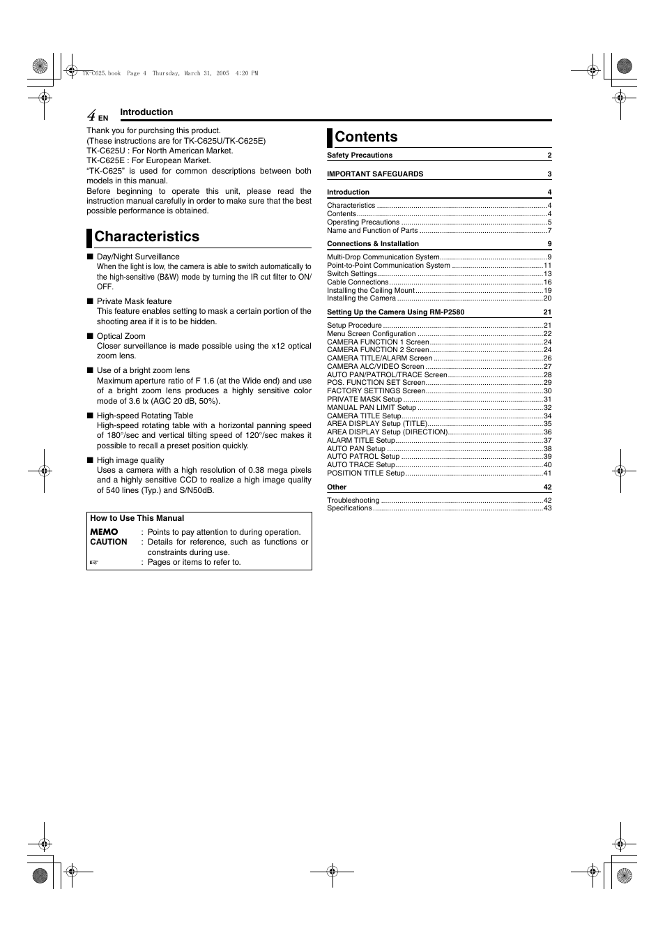 JVC TK-C625 User Manual | Page 4 / 44