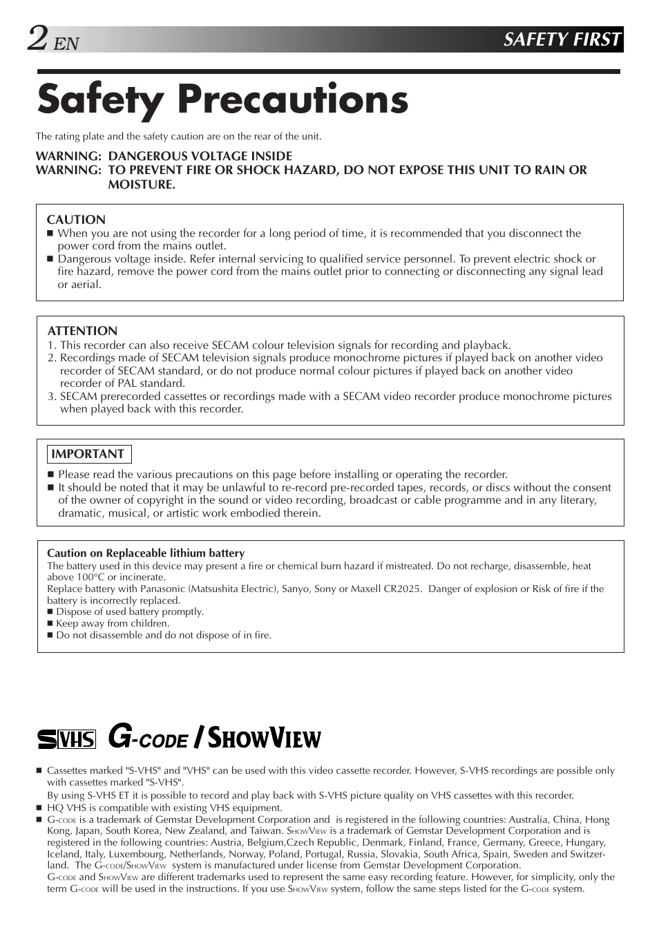Safety precautions, Safety first | JVC 0701MNV*ID*PJ User Manual | Page 2 / 68
