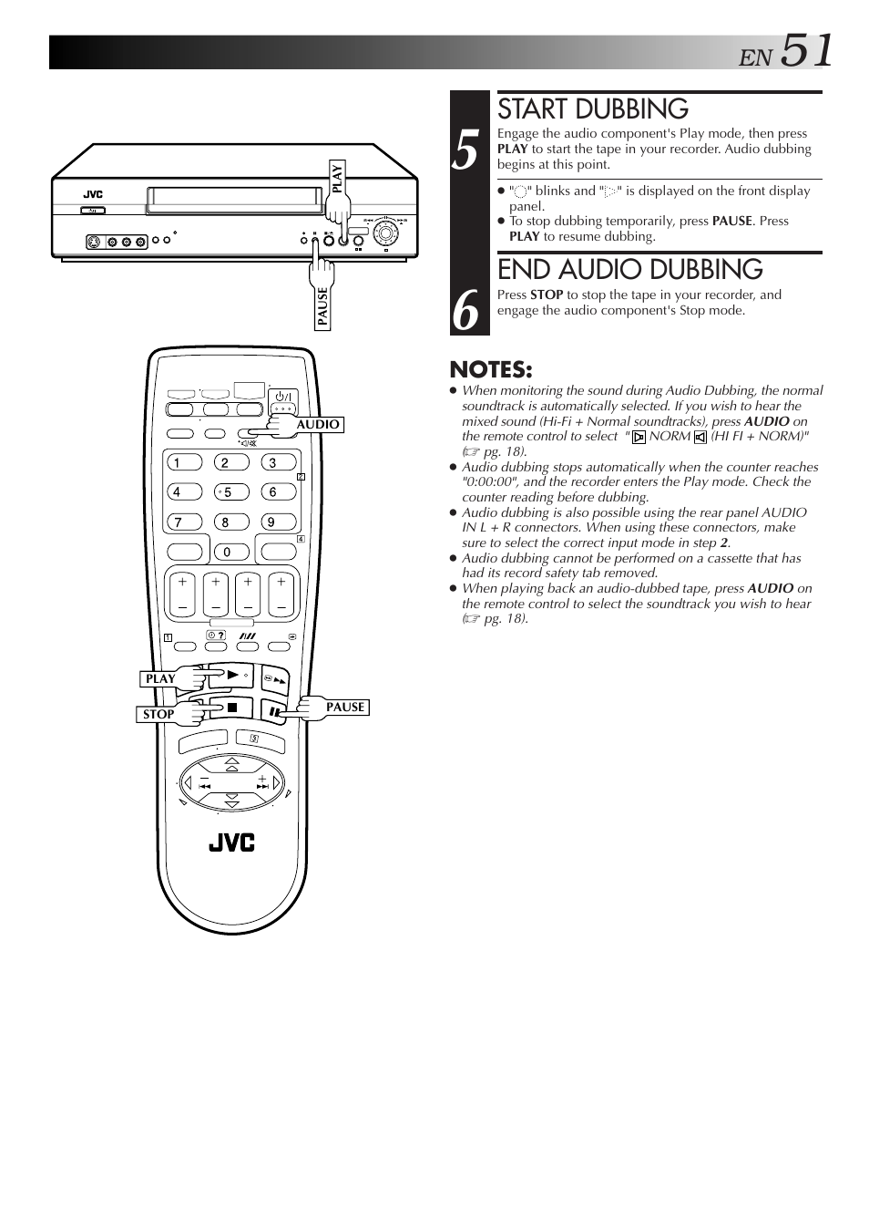 Start dubbing, End audio dubbing | JVC 0701MNV*ID*PJ User Manual | Page 51 / 68