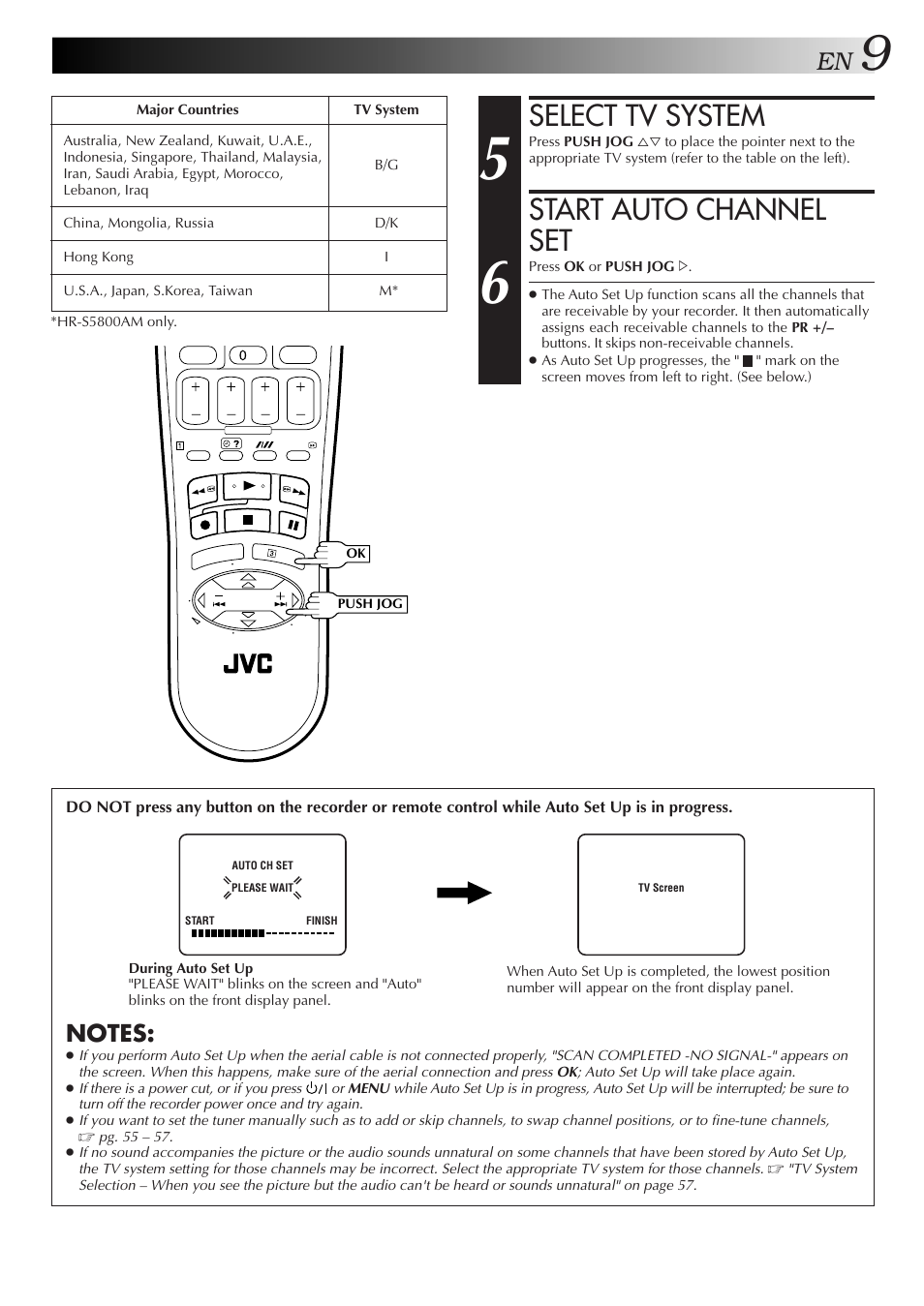 Select tv system, Start auto channel set | JVC 0701MNV*ID*PJ User Manual | Page 9 / 68