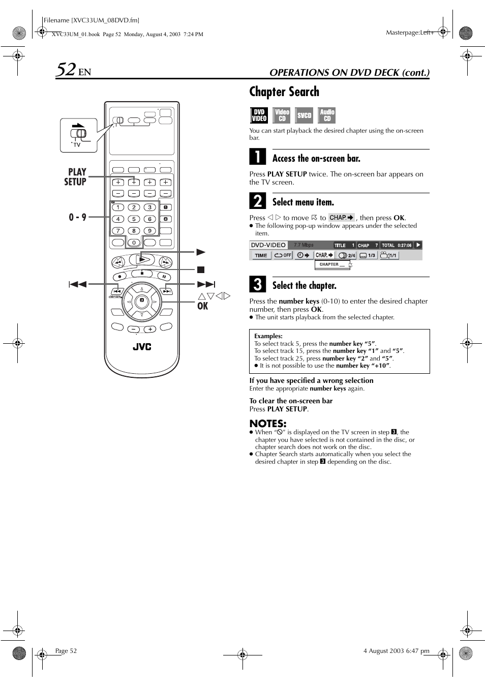 Chapter search, Function, Pg. 52) | JVC HR-XVC33UM User Manual | Page 52 / 92