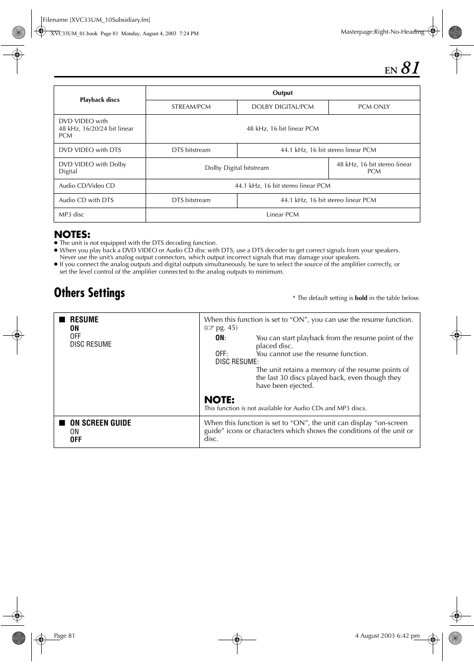 Pg. 81), Sume, Pg. 81) if y | Others settings | JVC HR-XVC33UM User Manual | Page 81 / 92