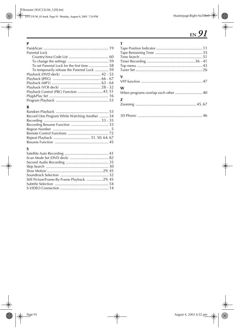 JVC HR-XVC33UM User Manual | Page 91 / 92