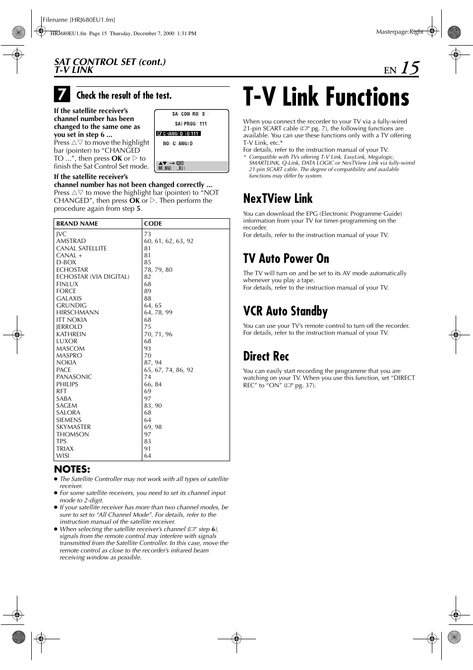 T-v link, T-v link functions, Nextview link | Tv auto power on, Vcr auto standby, Direct rec | JVC HR-J589EU User Manual | Page 15 / 56