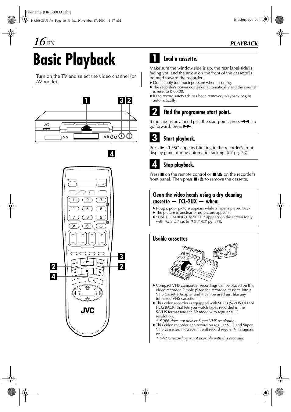 Playback, Basic playback | JVC HR-J589EU User Manual | Page 16 / 56