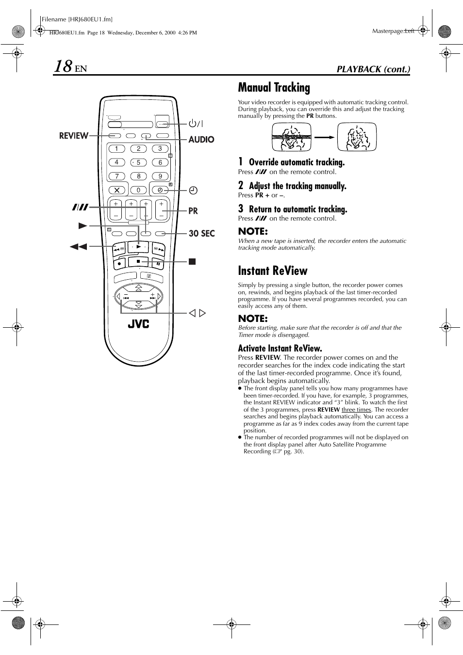 Manual tracking, Instant review | JVC HR-J589EU User Manual | Page 18 / 56