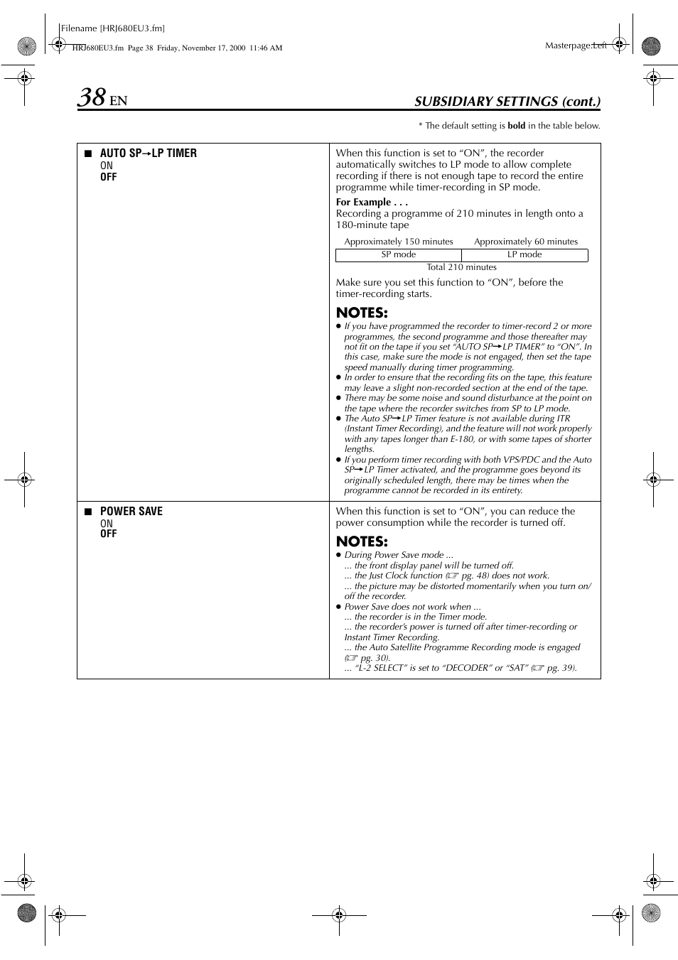 En subsidiary settings (cont.) | JVC HR-J589EU User Manual | Page 38 / 56