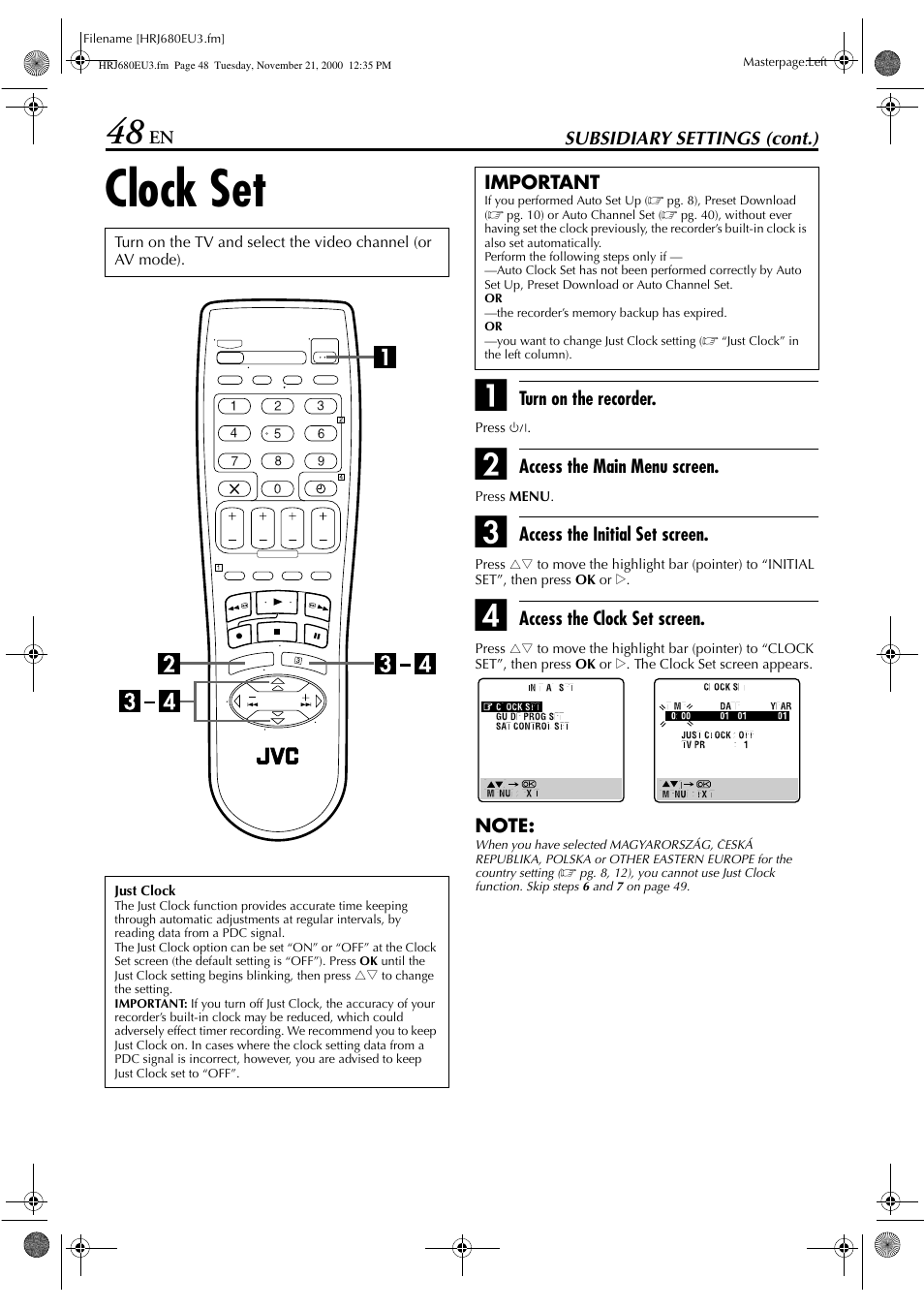 Clock set | JVC HR-J589EU User Manual | Page 48 / 56