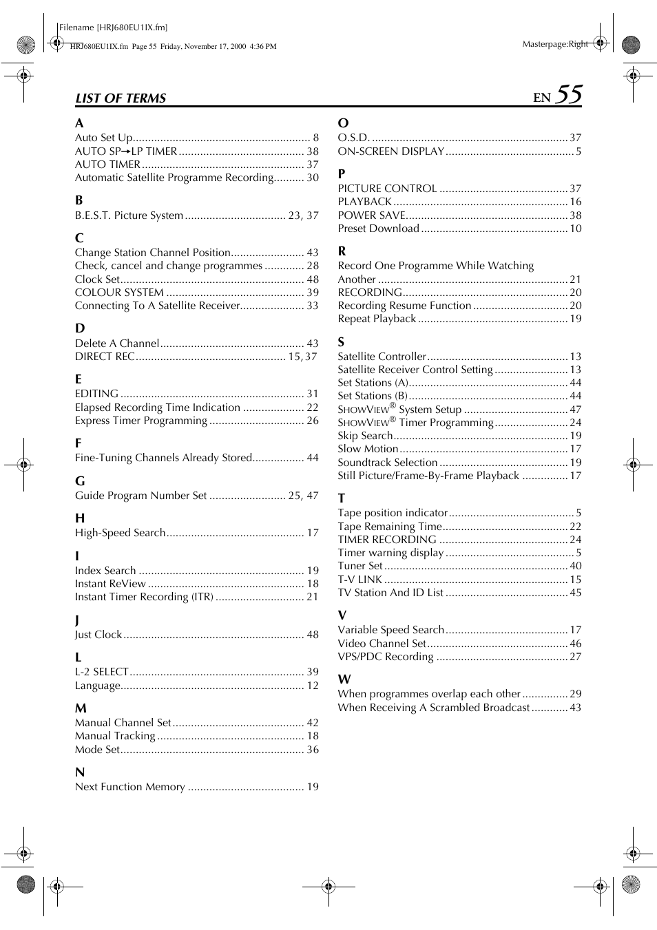 List of terms | JVC HR-J589EU User Manual | Page 55 / 56