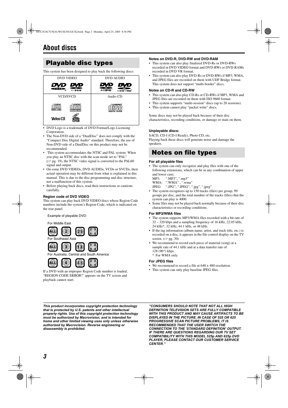 About discs, Playable disc types | JVC TH-C9 User Manual | Page 6 / 49
