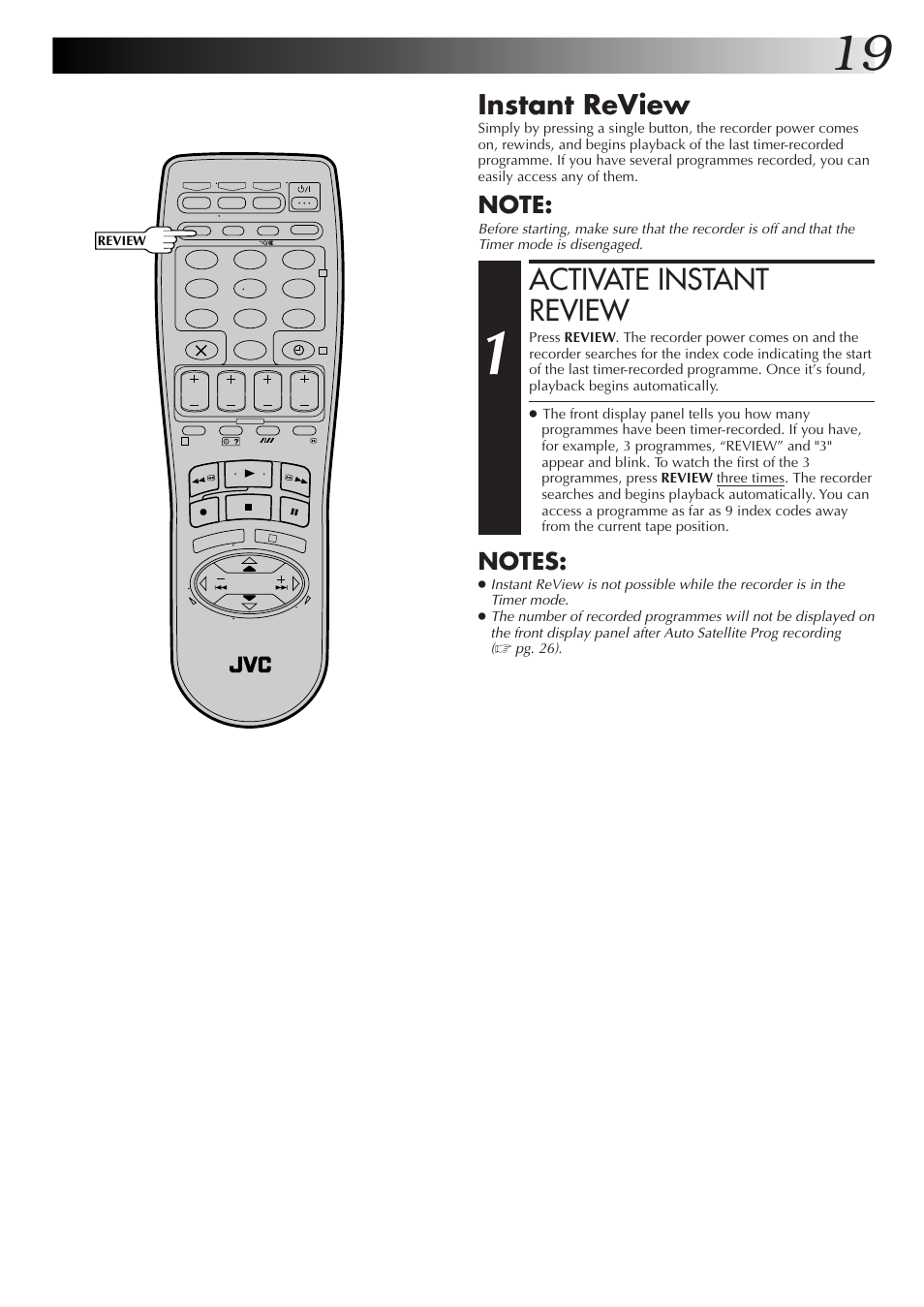 Activate instant review, Instant review | JVC HR-DD855EK User Manual | Page 19 / 60