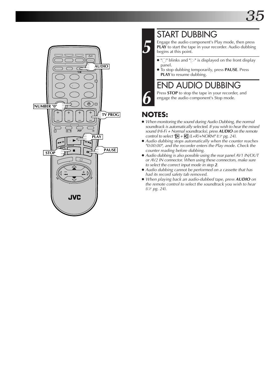 Start dubbing, End audio dubbing | JVC HR-DD855EK User Manual | Page 35 / 60