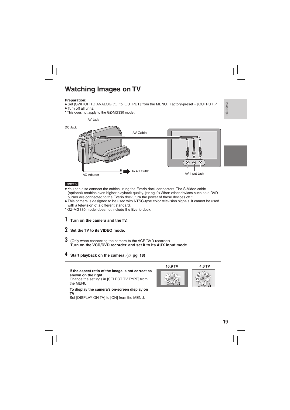 Watching images on tv | JVC Everio GZ-MG335 User Manual | Page 19 / 42