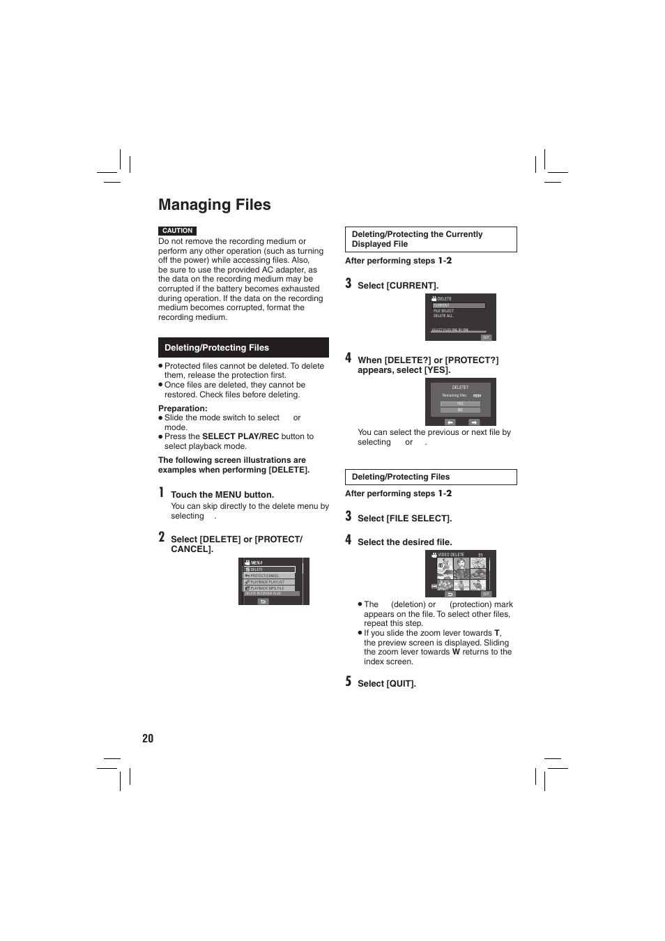 Editing/copying, Managing files | JVC Everio GZ-MG335 User Manual | Page 20 / 42