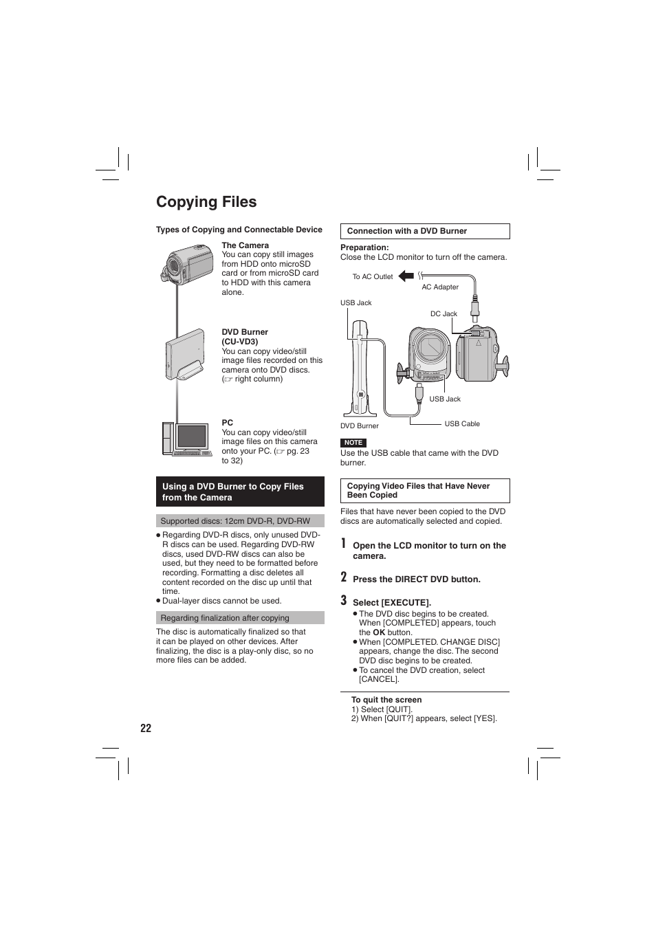 Copying files | JVC Everio GZ-MG335 User Manual | Page 22 / 42