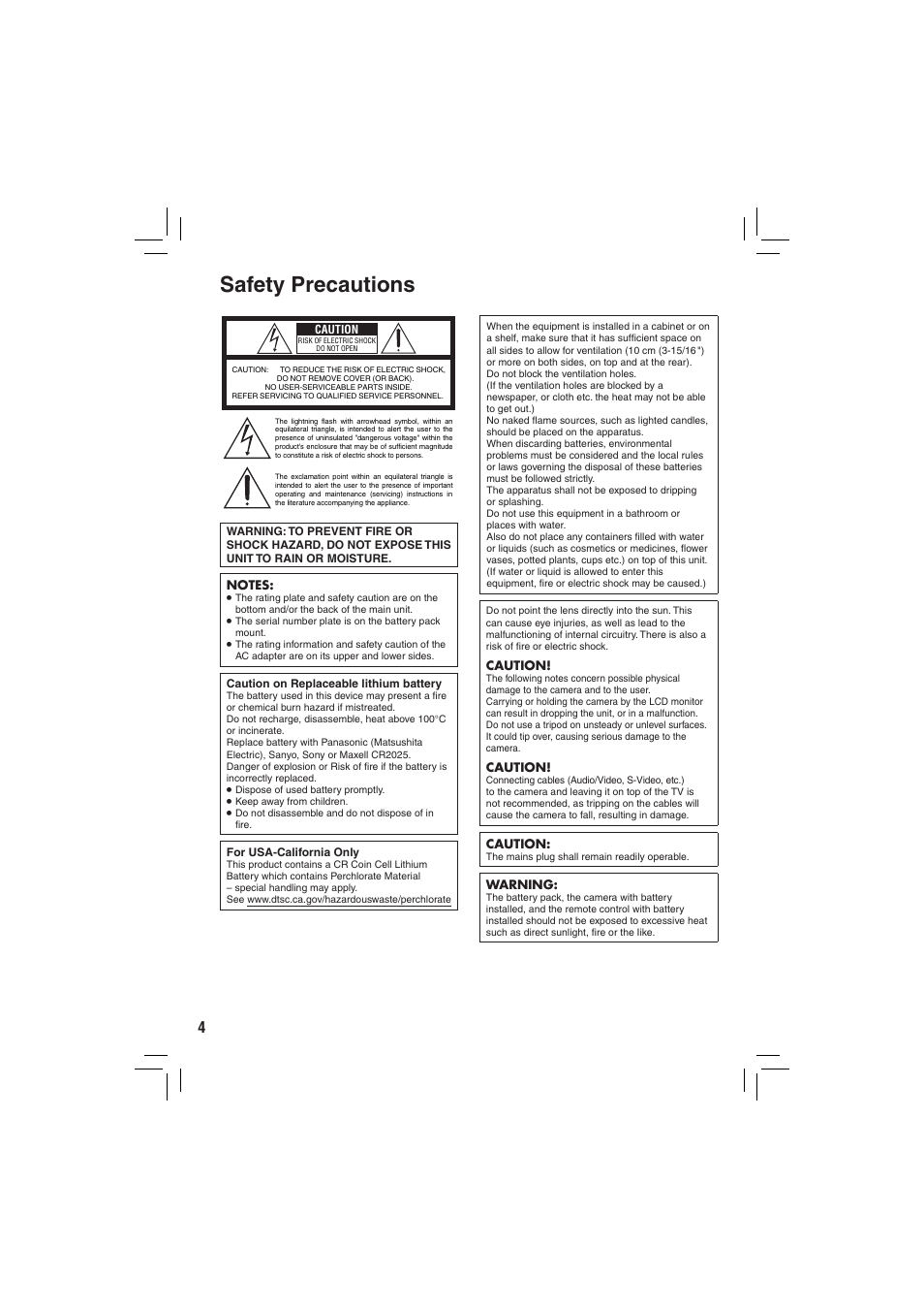 Safety precautions | JVC Everio GZ-MG335 User Manual | Page 4 / 42