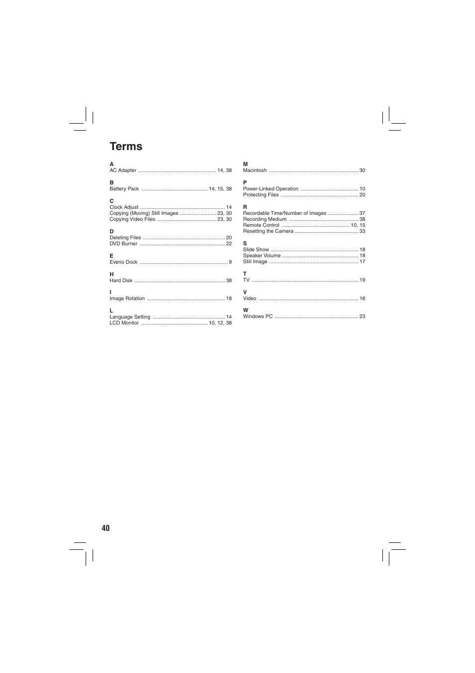 Terms | JVC Everio GZ-MG335 User Manual | Page 40 / 42