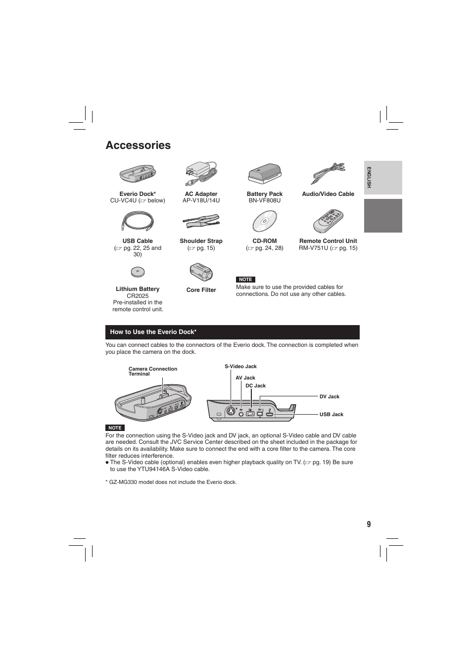 Getting started, Accessories | JVC Everio GZ-MG335 User Manual | Page 9 / 42