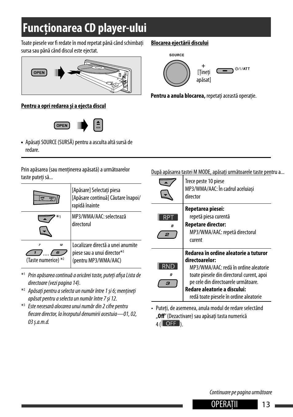 Funcţionarea cd player-ului, Disc operations, Operaţii | English 13 operations, Prohibiting disc ejection | JVC KD-BT22 User Manual | Page 15 / 52