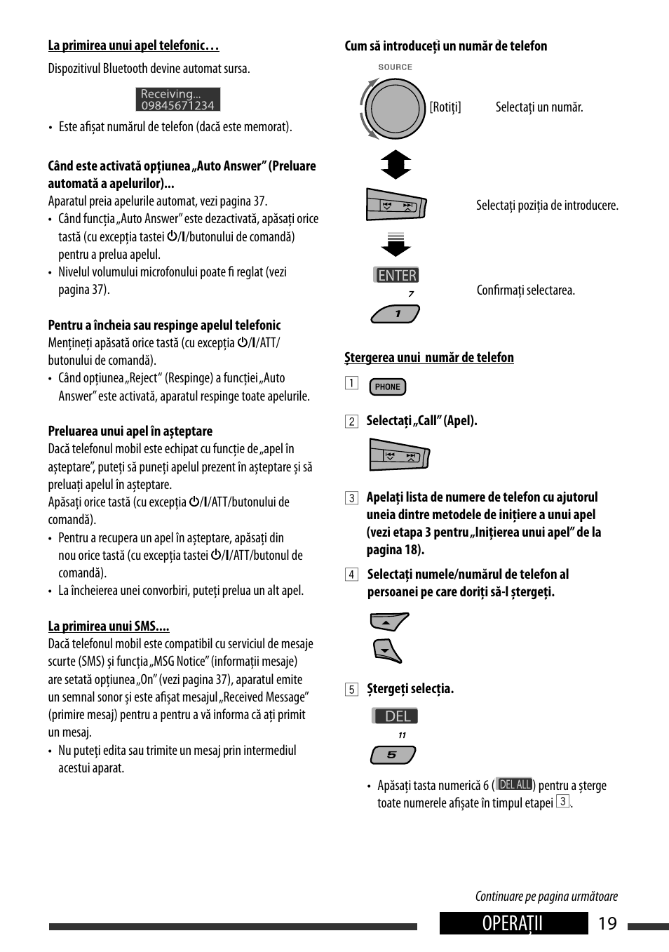 Listening to the cd changer, Operaţii, English 19 operations | When a call comes in, When a sms comes in | JVC KD-BT22 User Manual | Page 21 / 52