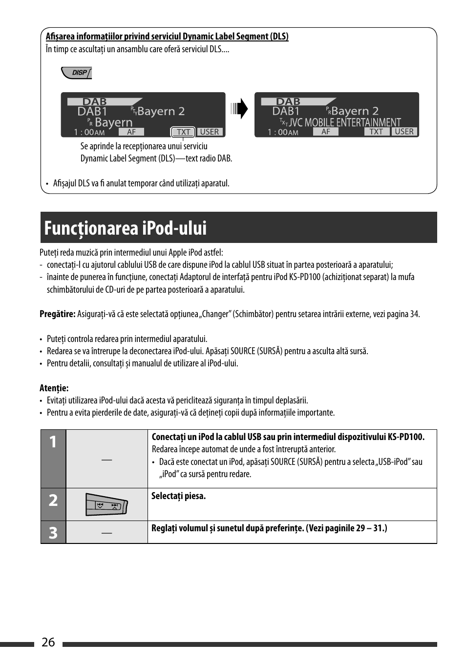 Funcţionarea ipod-ului, Listening to the ipod | JVC KD-BT22 User Manual | Page 28 / 52