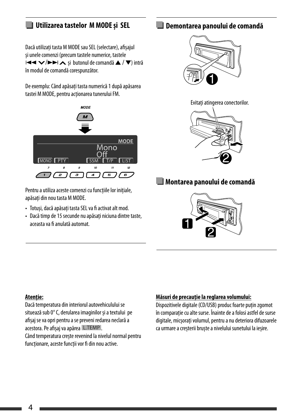 How to use the m mode and sel buttons, English 4 | JVC KD-BT22 User Manual | Page 6 / 52