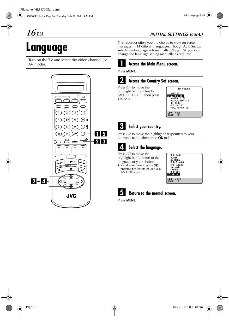 Language | JVC HR-S8700EU User Manual | Page 16 / 84