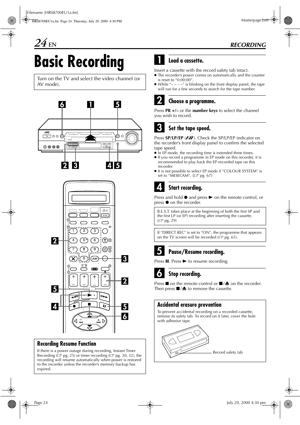 Basic recording | JVC HR-S8700EU User Manual | Page 24 / 84