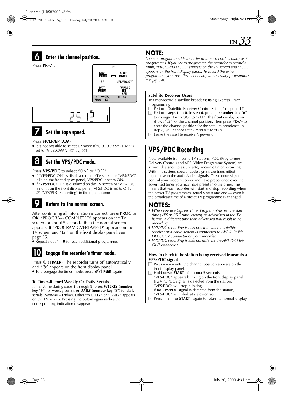 Vps/pdc recording | JVC HR-S8700EU User Manual | Page 33 / 84