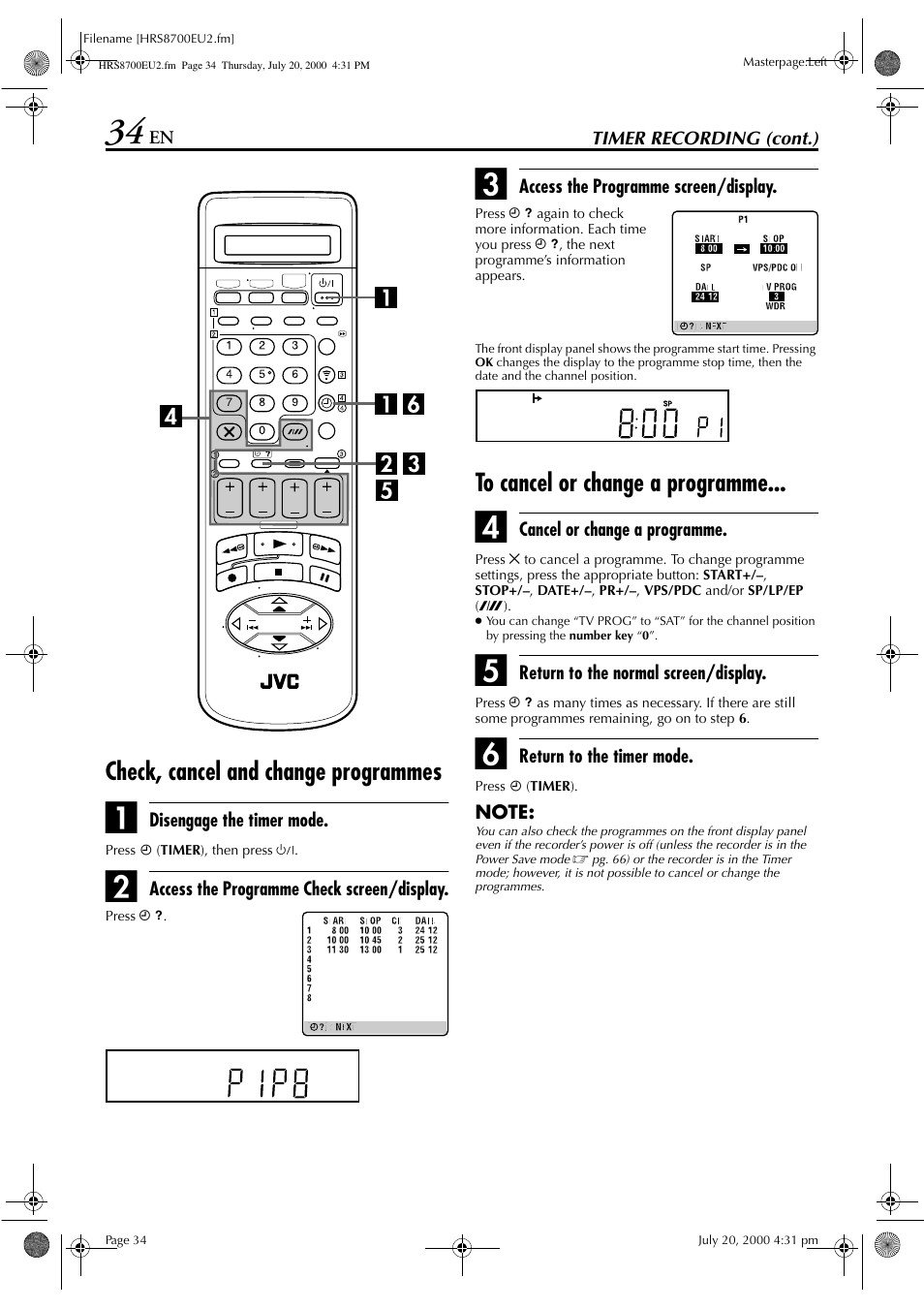 Check, cancel and change programmes | JVC HR-S8700EU User Manual | Page 34 / 84
