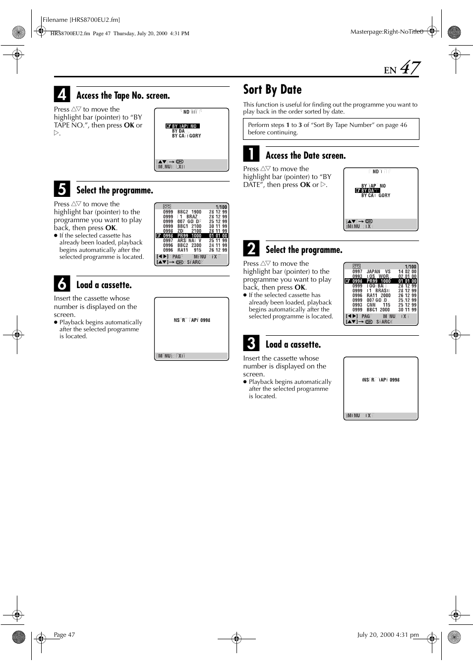 Sort by date | JVC HR-S8700EU User Manual | Page 47 / 84