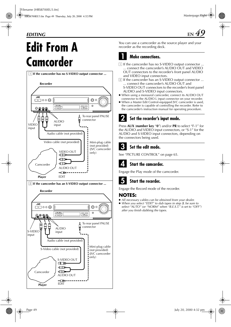 Edit from a camcorder | JVC HR-S8700EU User Manual | Page 49 / 84
