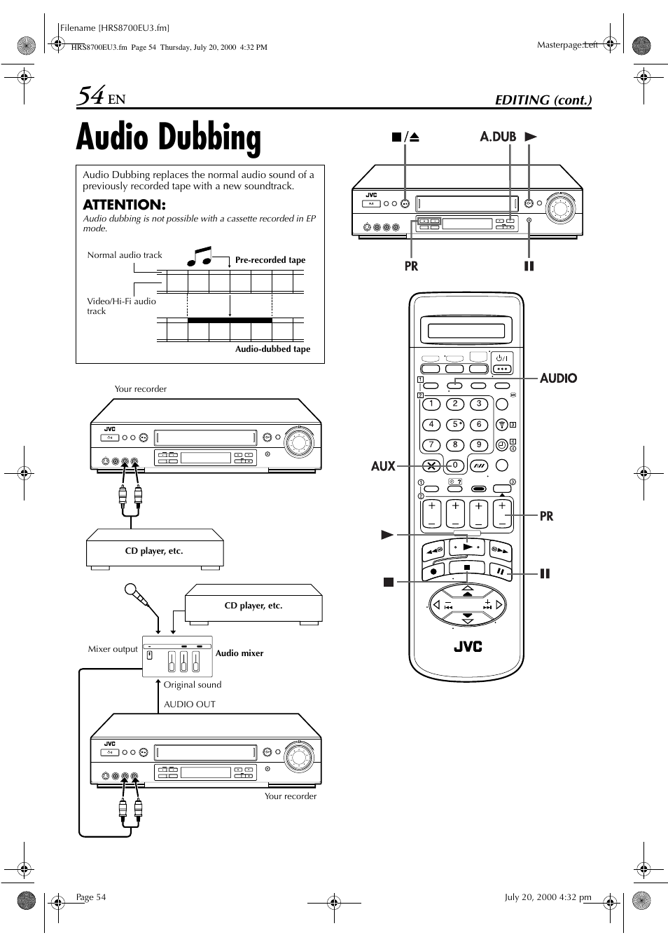 Audio dubbing | JVC HR-S8700EU User Manual | Page 54 / 84