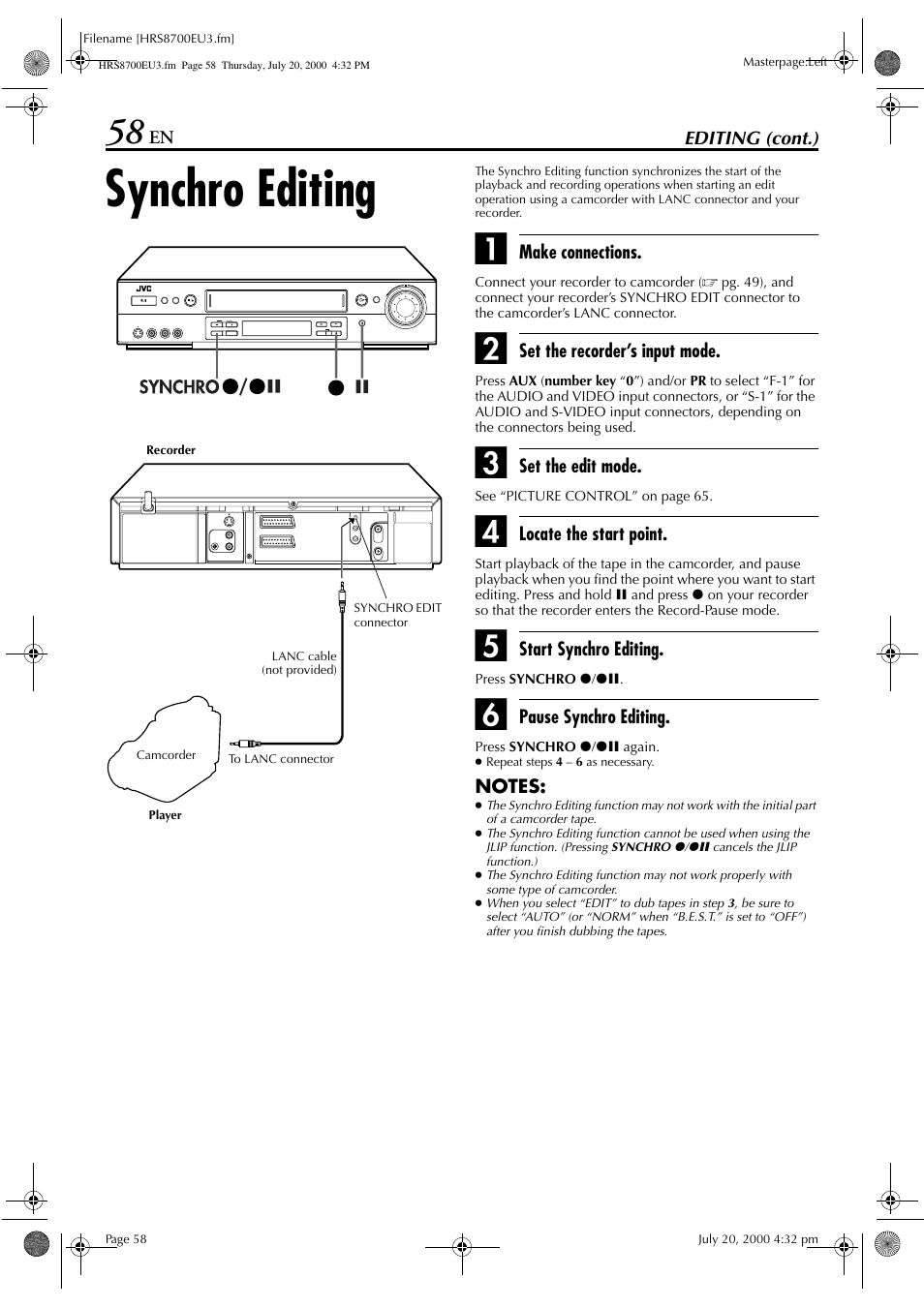 Synchro editing | JVC HR-S8700EU User Manual | Page 58 / 84