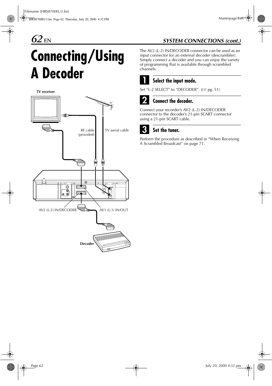 Connecting/using a decoder | JVC HR-S8700EU User Manual | Page 62 / 84