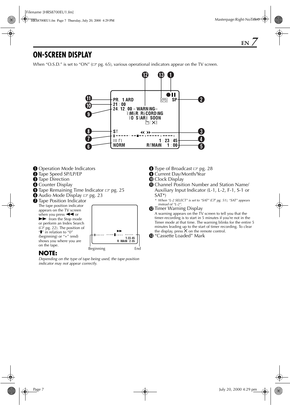 On-screen display | JVC HR-S8700EU User Manual | Page 7 / 84