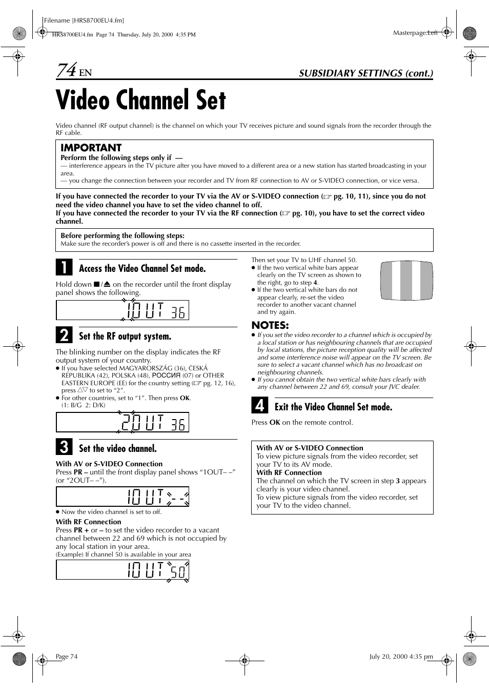 Video channel set | JVC HR-S8700EU User Manual | Page 74 / 84