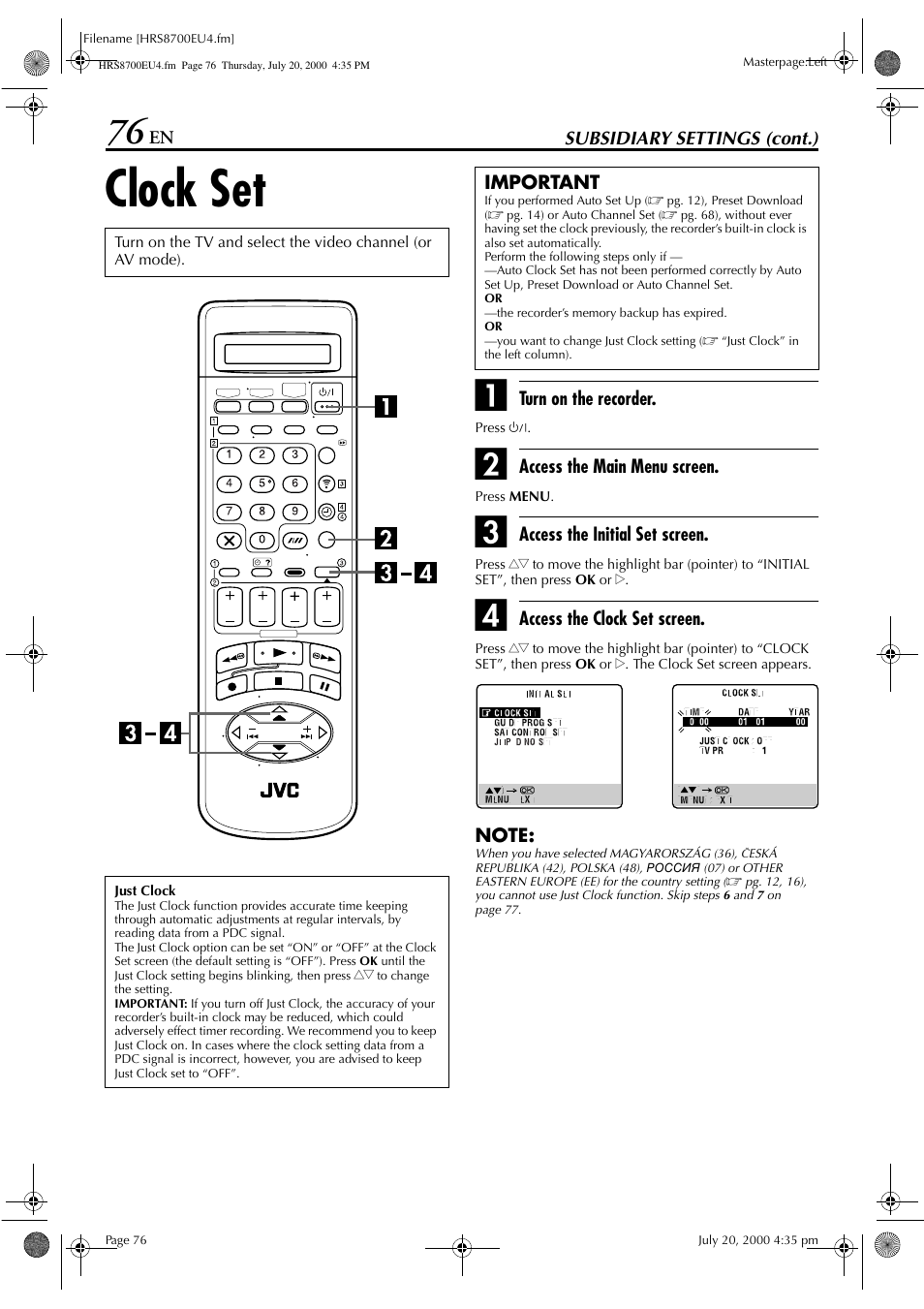 Clock set | JVC HR-S8700EU User Manual | Page 76 / 84