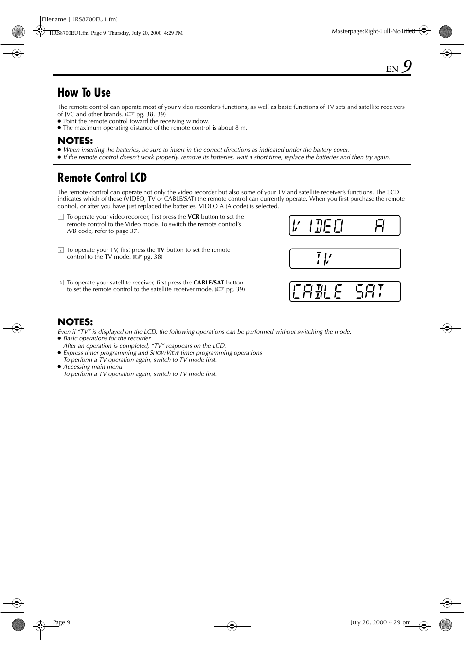 How to use, Remote control lcd | JVC HR-S8700EU User Manual | Page 9 / 84