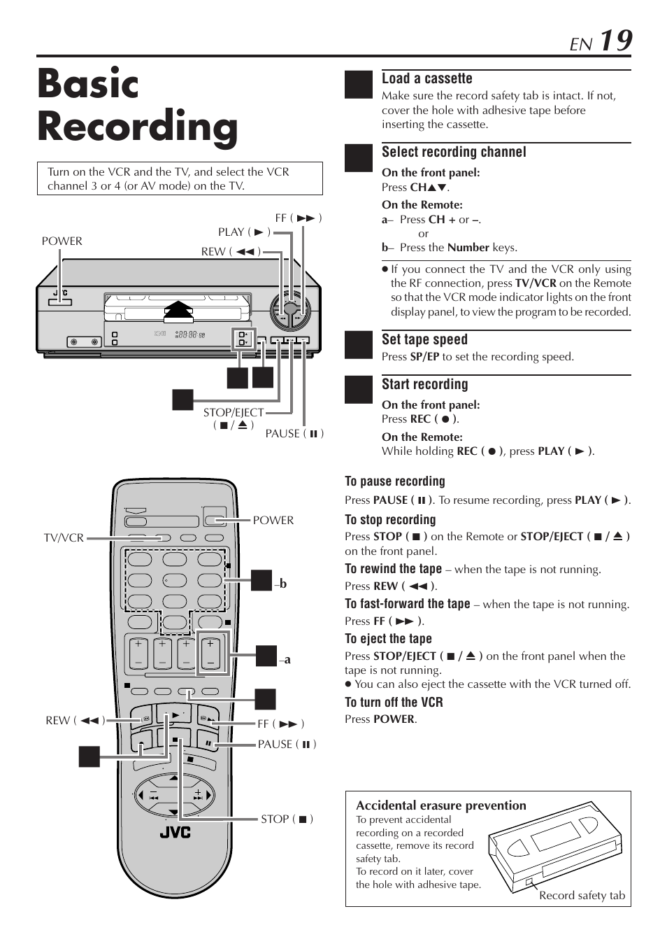 Basic recording | JVC HR-A47U User Manual | Page 19 / 44