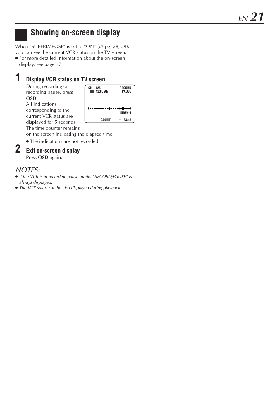 Showing on-screen display | JVC HR-A47U User Manual | Page 21 / 44