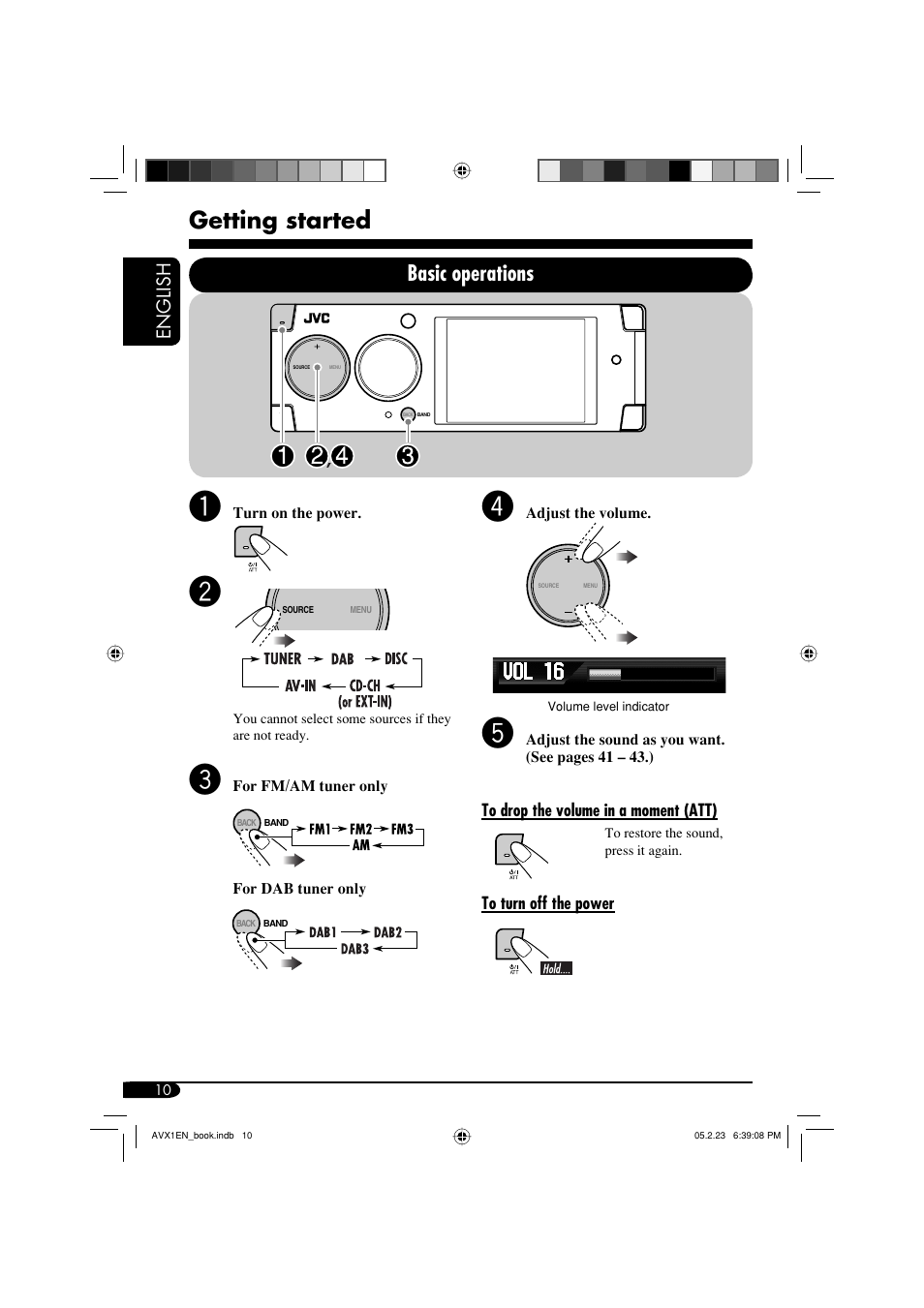 Getting started, Basic operations, English | JVC KD-AVX1 User Manual | Page 10 / 78