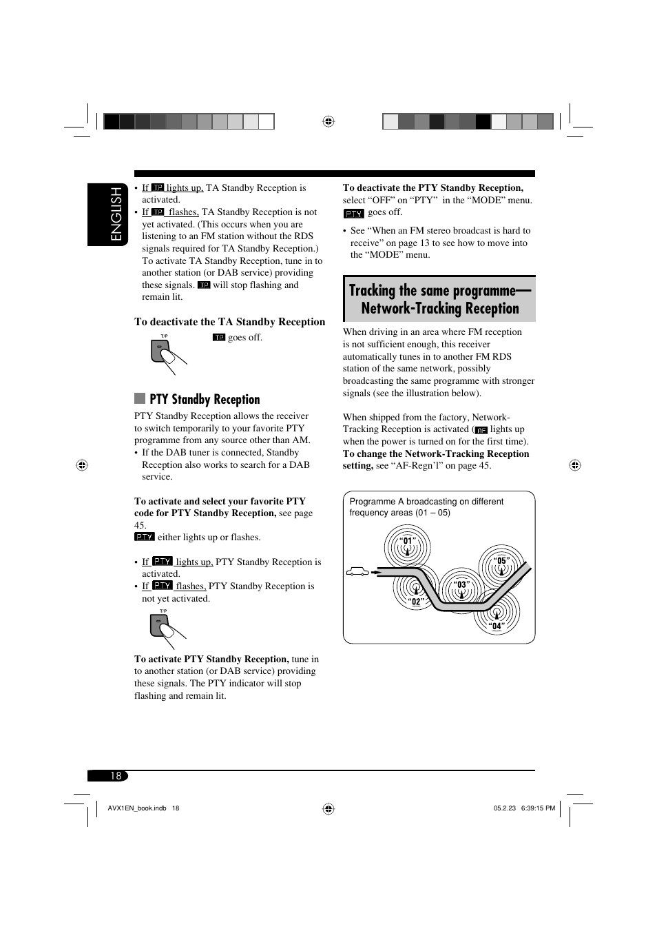 English, Pty standby reception | JVC KD-AVX1 User Manual | Page 18 / 78