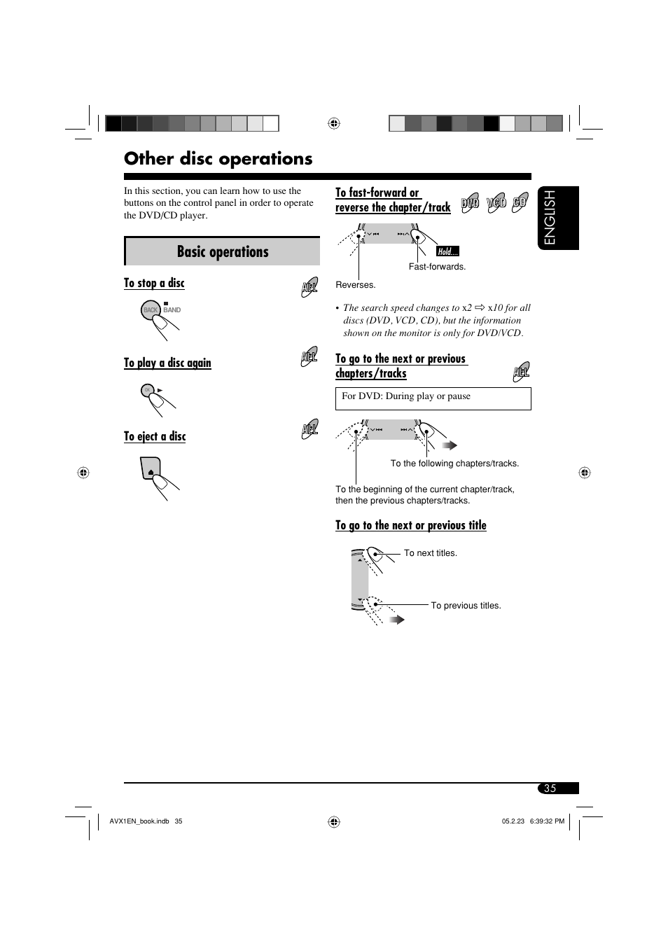 Other disc operations, Basic operations, English | JVC KD-AVX1 User Manual | Page 35 / 78