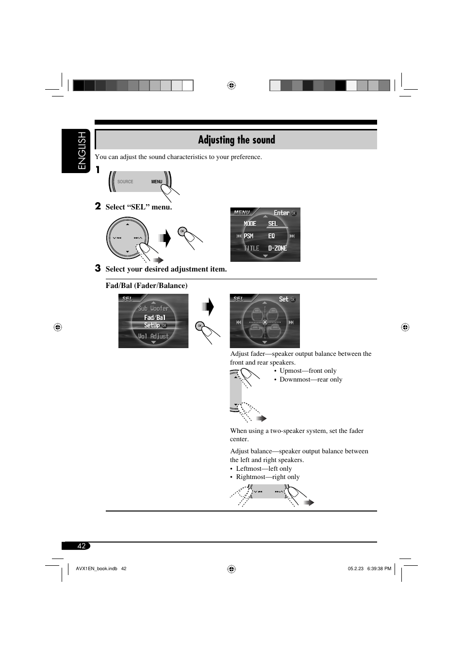 Adjusting the sound, English | JVC KD-AVX1 User Manual | Page 42 / 78