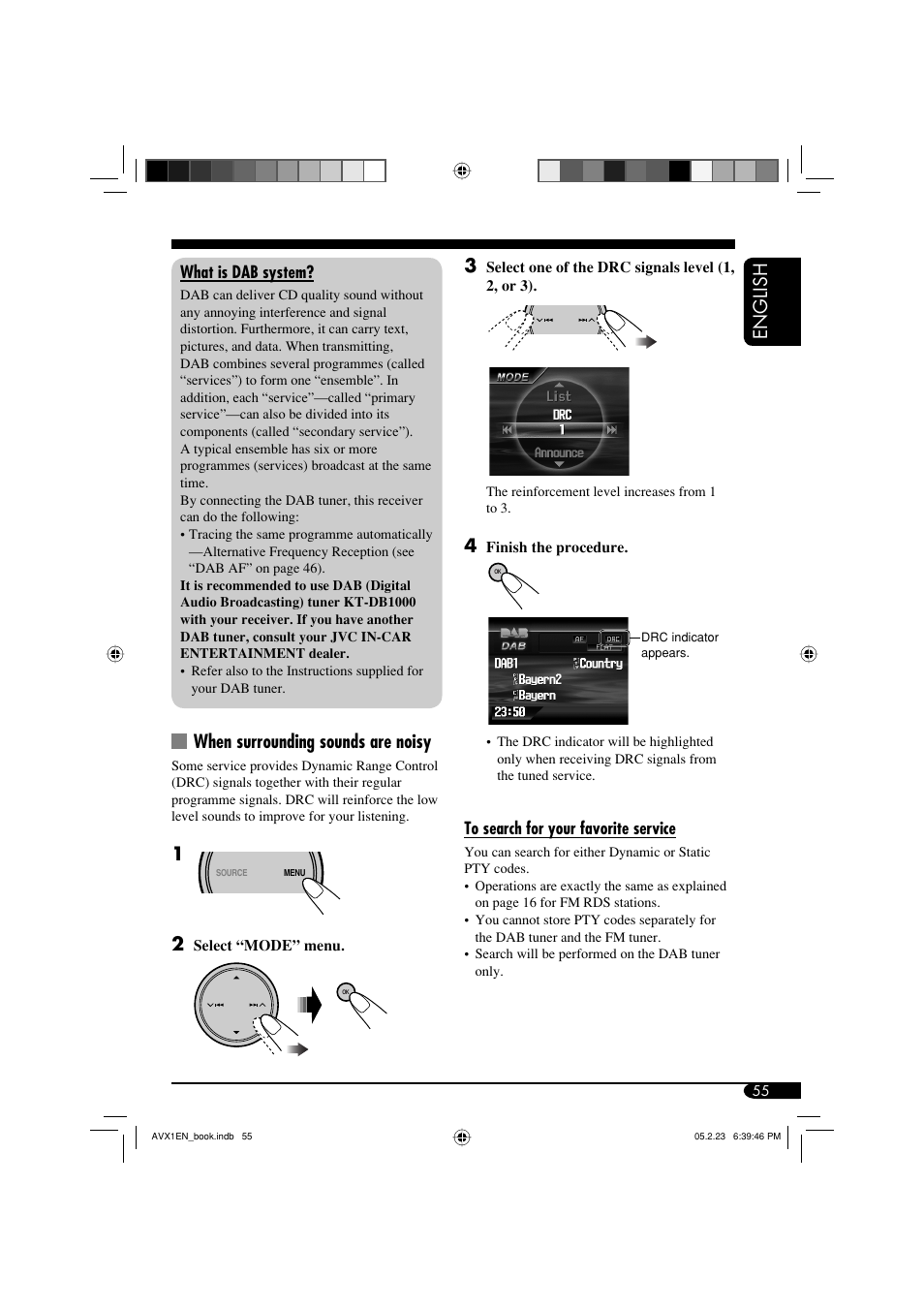 English 3, When surrounding sounds are noisy | JVC KD-AVX1 User Manual | Page 55 / 78