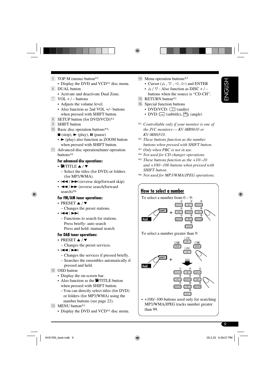 English, How to select a number | JVC KD-AVX1 User Manual | Page 9 / 78