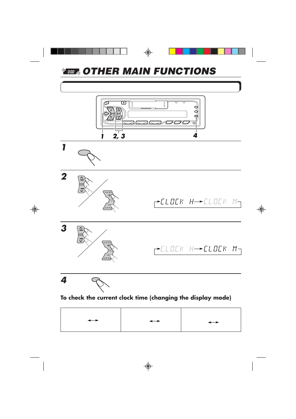 Other main functions, Setting the clock, Press and hold the button for more than 2 seconds | Start the clock | JVC KS-FX230 User Manual | Page 14 / 22