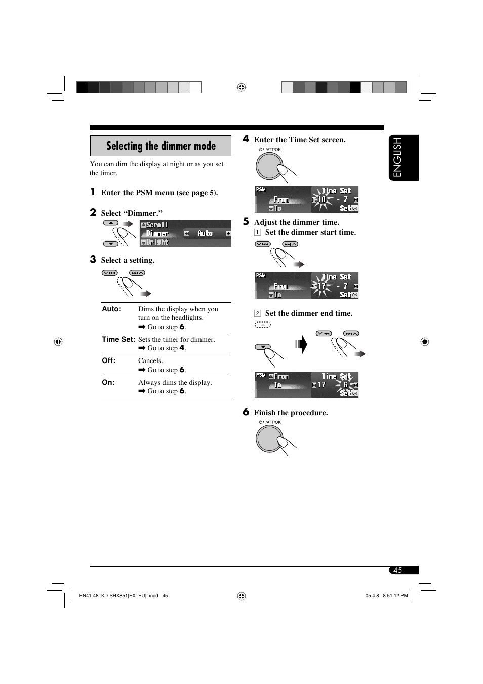 Selecting the dimmer mode, English 4 | JVC EXAD LVT1372-003A User Manual | Page 45 / 72