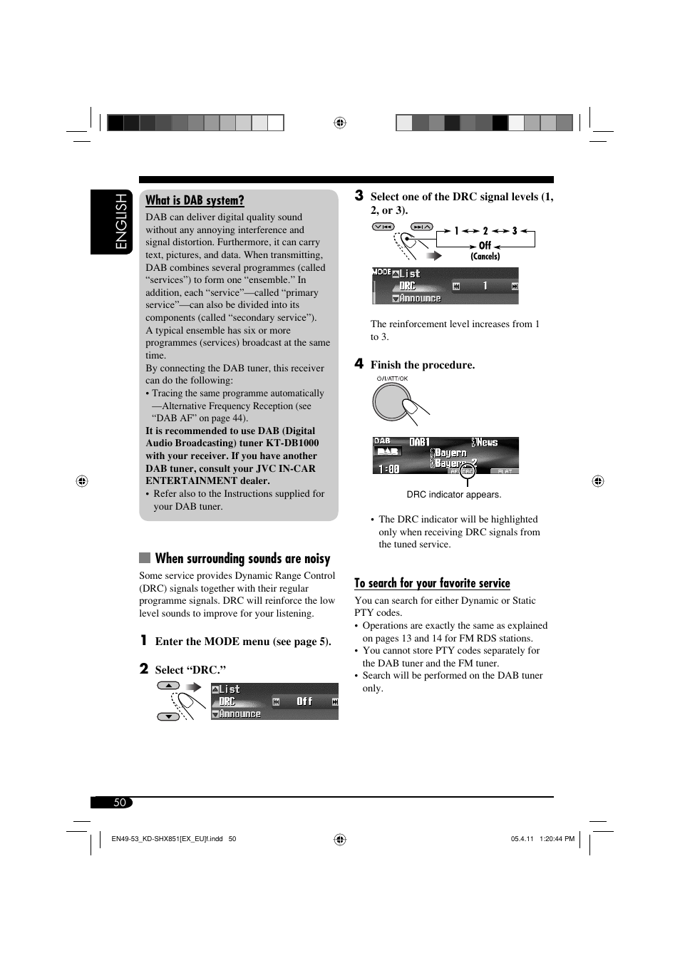English 3, When surrounding sounds are noisy | JVC EXAD LVT1372-003A User Manual | Page 50 / 72